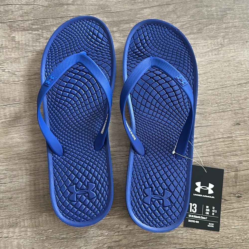 New Men’s Under Armour UA Atlantic Dune Royal Blue Flip Flops Sandals